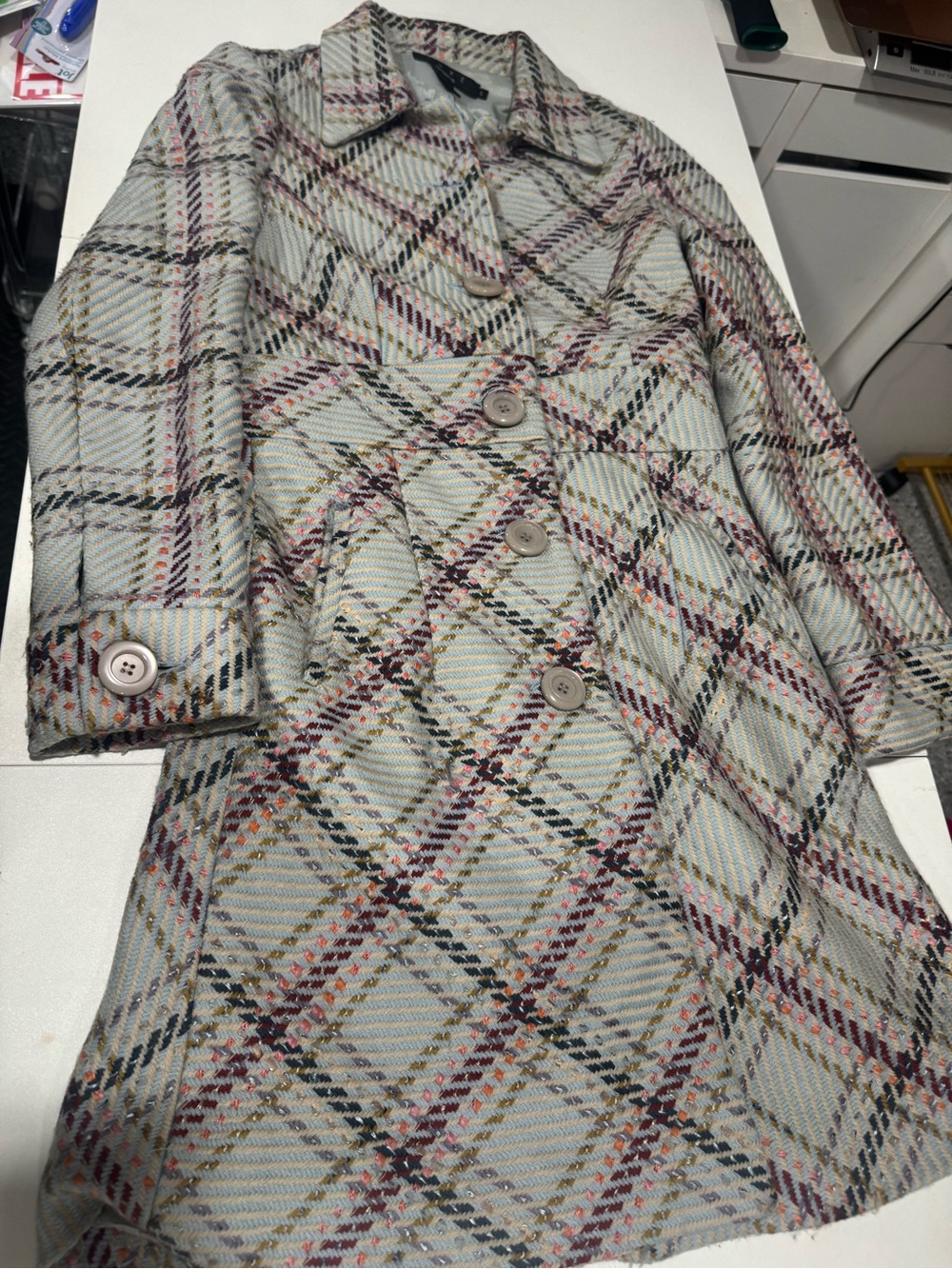 Vintage Y2K Arden B Luxe Plaid Wool Blend Swing Coat Small